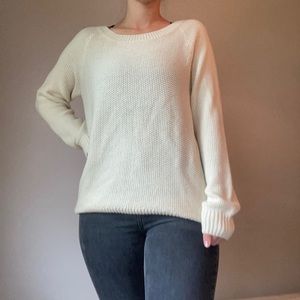 Cozy White Divided Crewneck Sweater
